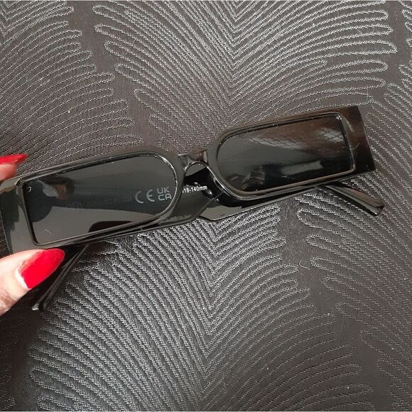 Zara Black Rectangular Slim Lense Acetate Sunglasses - Picture 8 of 11